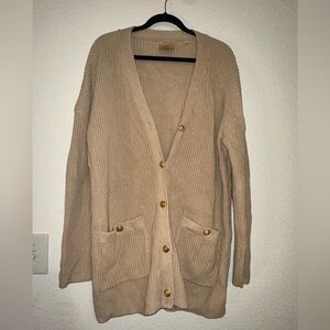 Elie Tahari camel rib knit cotton blend cardigan